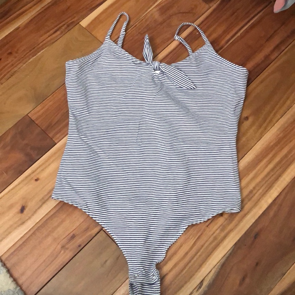 Blue and white striped Bodysuit